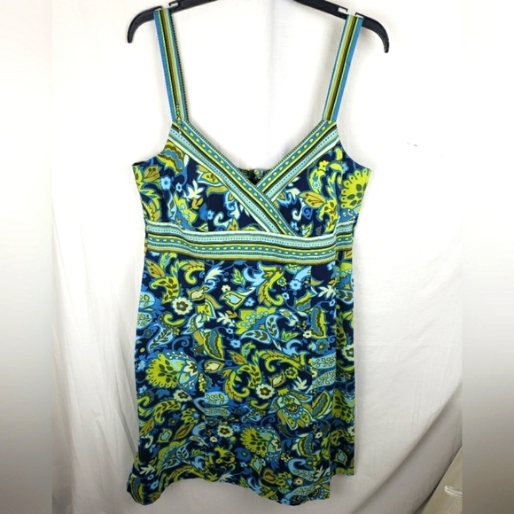 Colorful Floral Green and Blue Adjustable Strap Sundress Sz L - Picture 1 of 7